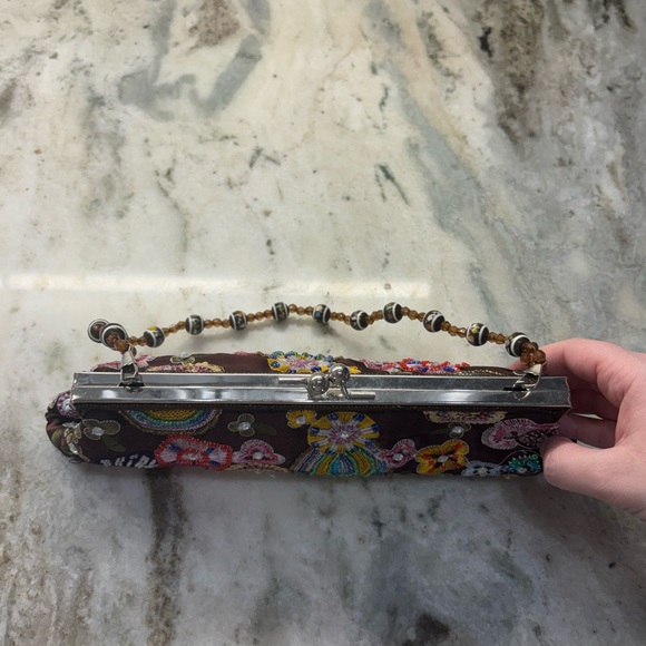 Vintage Brown Satin Beautiful Beaded Floral Bag - Picture 5 of 7